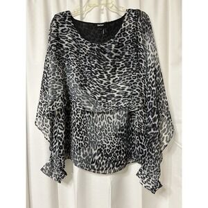 DKNY Cheetah Sheer Top Blouse Animal Print Mob Wife Glam Layered Open Sleeve XXL